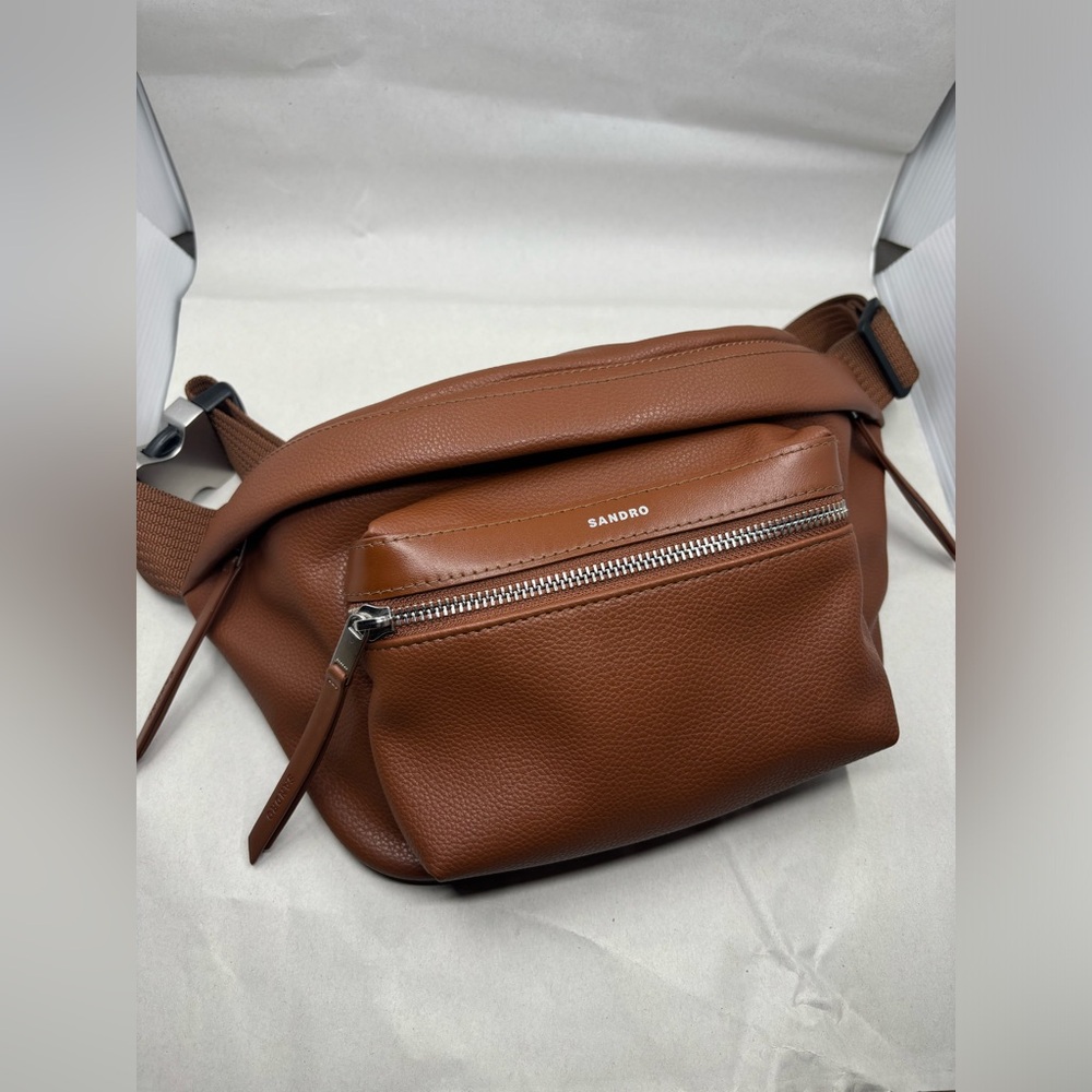 Used. Sandro. Marron Textured Belt Bag